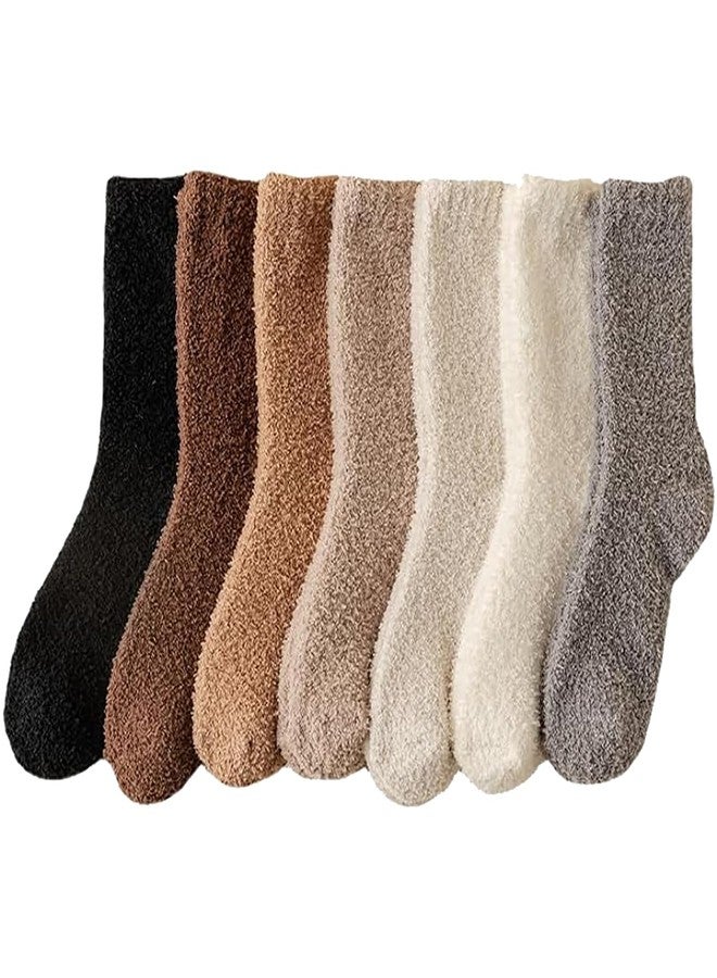Sumleno Women Fuzzy Socks Warm Cozy Fluffy Socks Aesthetic Thick Fleece Thermal Slipper Socks for Winter Christmas Gifts (Muticolor -7 Pairs,One Size) - Image 1